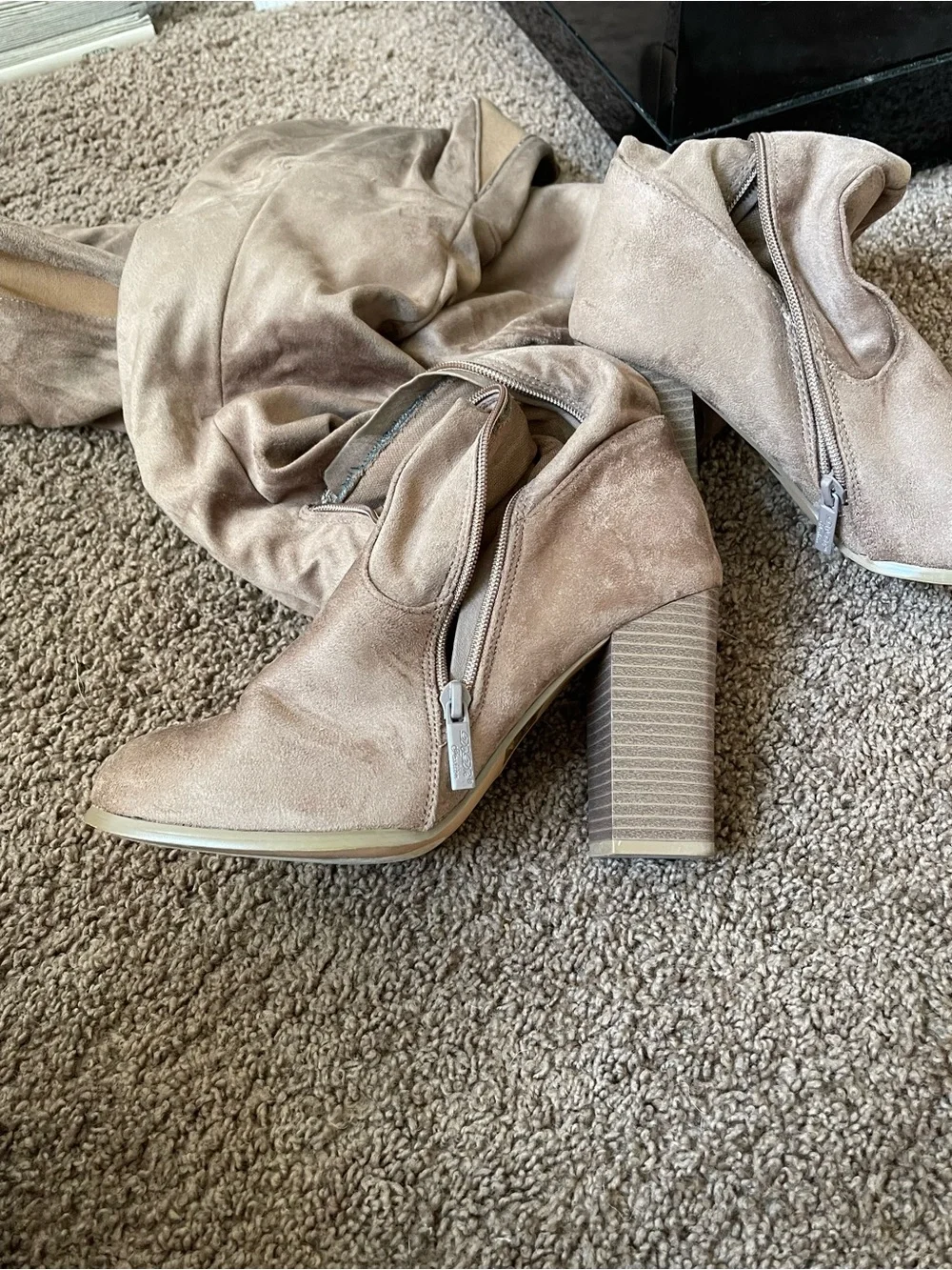 Over-the-Knee Suede High-Heel Boots in Taupe